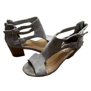 Gray Suede Block Heel Women's Sandals